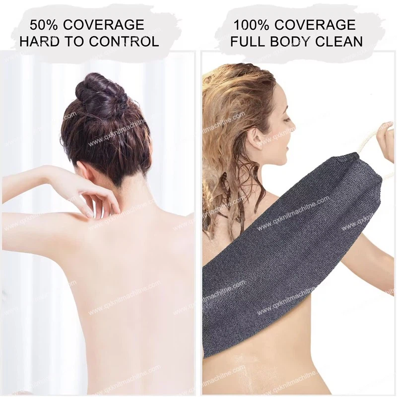 Extended Length Stretchable Scrub Nylon Back Scrubber Knitting Machine For Shower Exfoliating Bath Cloth
